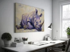 Serene Purple Rhino on Cream Background Wall Art Canvas Unframed Print Art