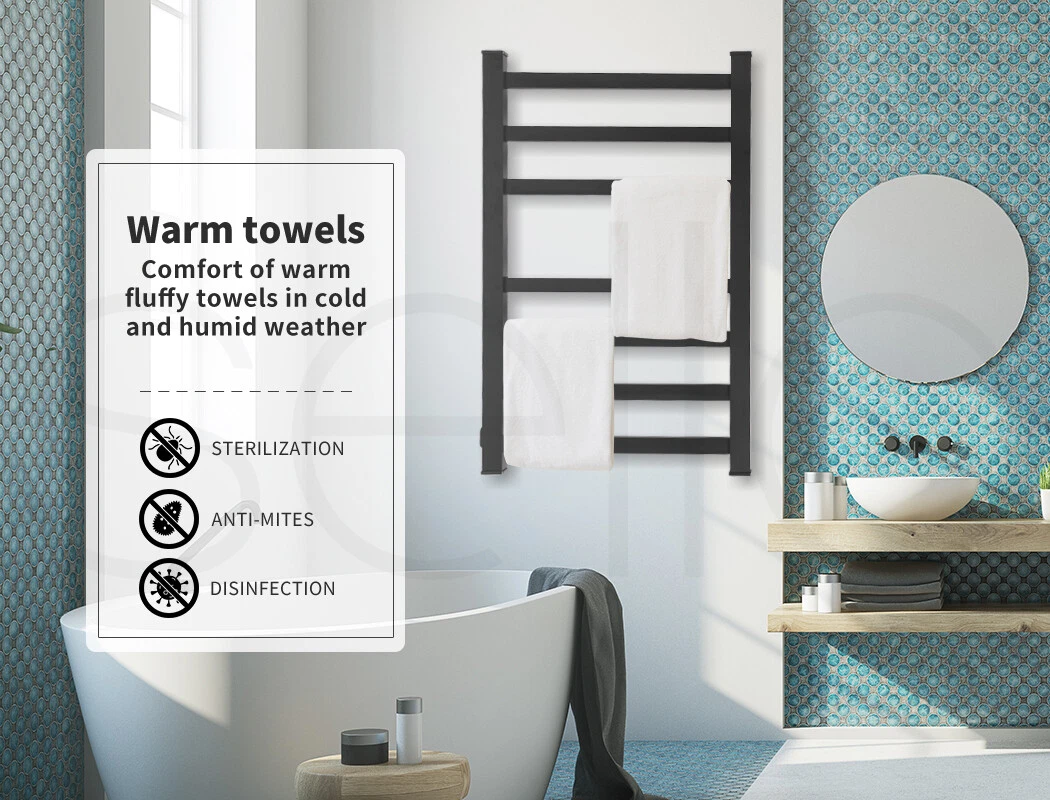 Heated Towel Rail Warmer Rack Wall Mounted Bathroom Electric 7 Bars Dryer  Black | eBay