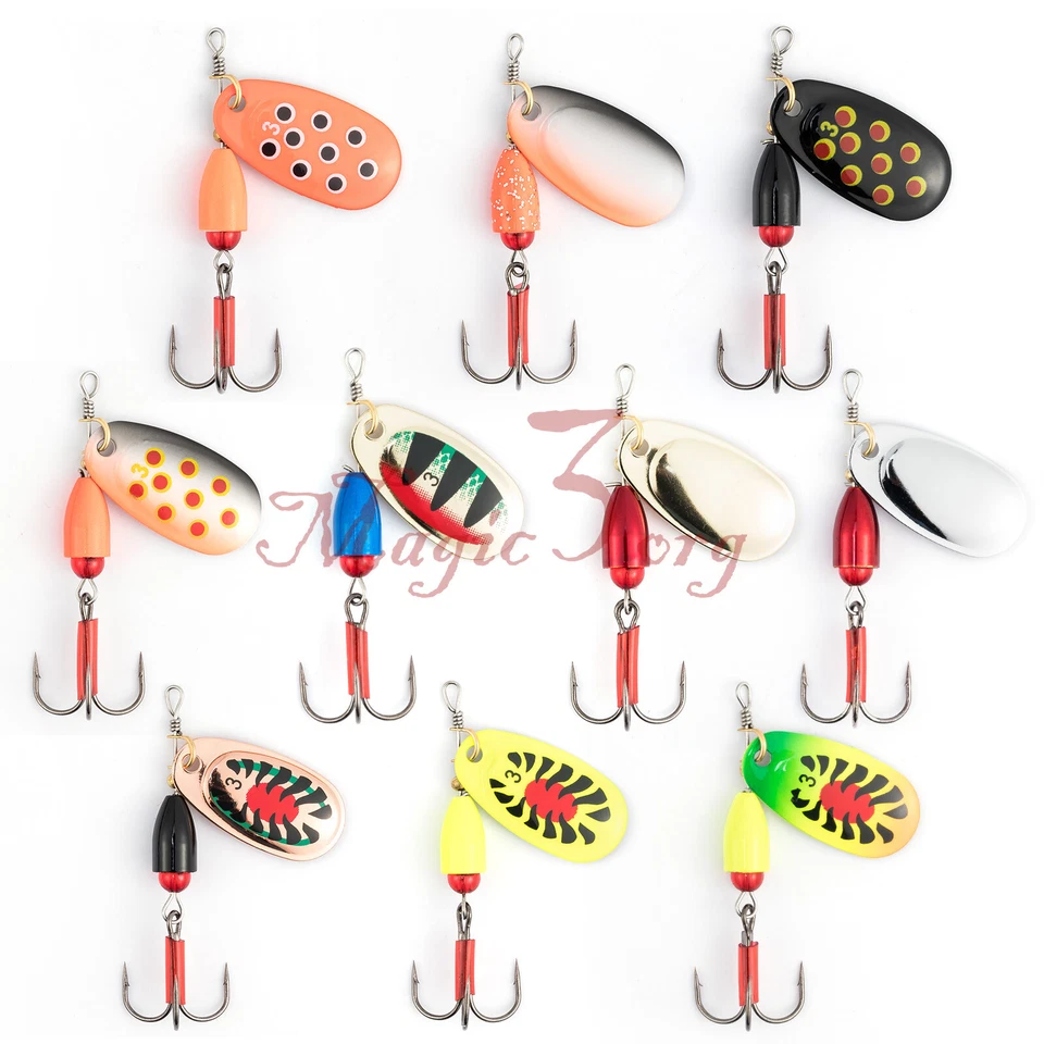 Juego de caja de señuelos giratorios de pesca de lucio grueso de 10 piezas en forma de campana lubina trucha perca 7 g Foto 2 de 4