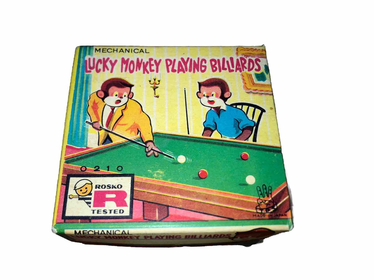 Antonio Vitali プルトイ ロバ VTG 1950s Rosko TPS Lucky Monkey Playing Billiards Pool Tin