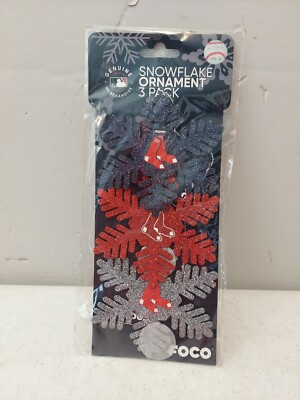 Brand-New Foco Genuine MLB Boston Red Sox Snowflake Christmas Ornaments 3 Pack