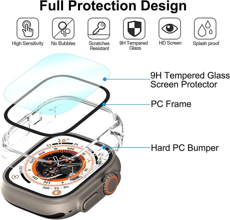 PC Case For Apple Watch 29Series Ultra4049mm Glass Screen Protector