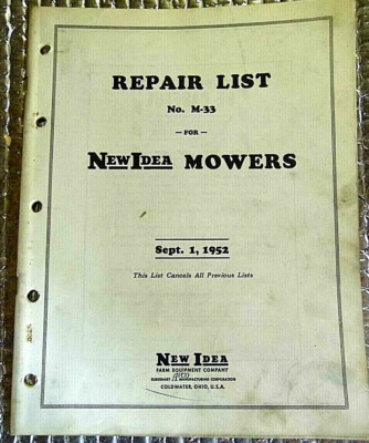 Factory New Idea 1952  Repair Parts List Catalog NO M-33  Mowers FREE SHIPPING