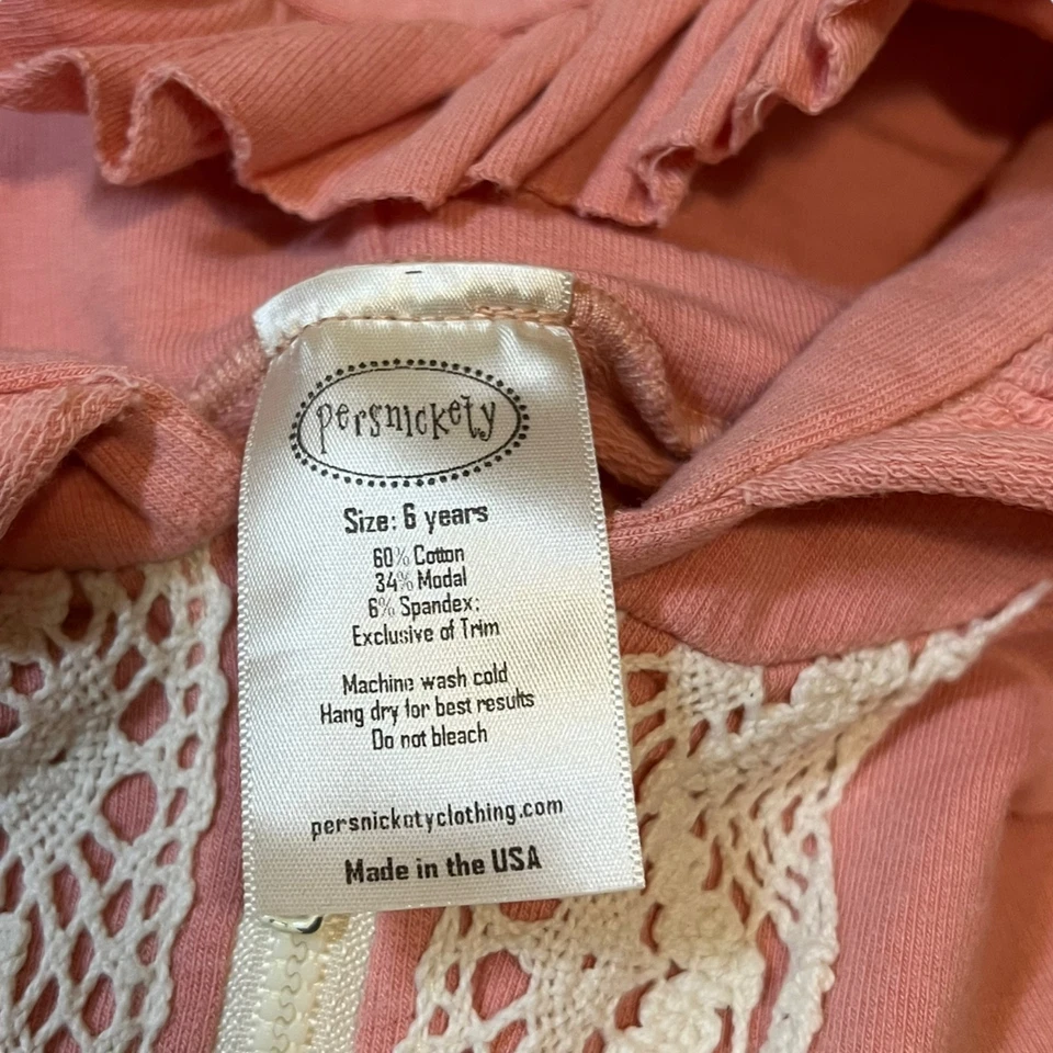 Chaqueta de algodón con capucha con volantes coral Persnickety niñas talla 6 Foto 3 de 4