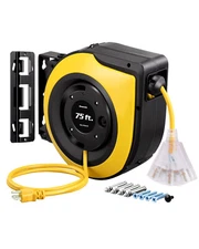 DEWENWILS 75 FT Retractable Extension Cord Reel Power Cord Heavy Duty 14/3C