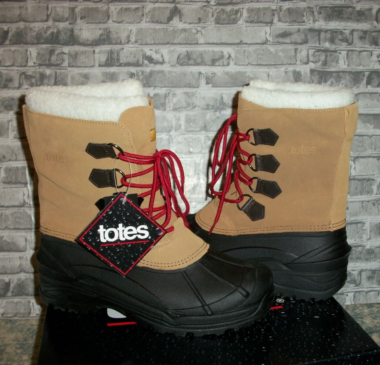 Totes Coastal Tan Waterproof Winter Boots Rubber/Leather Mens 11M *NEW With Box