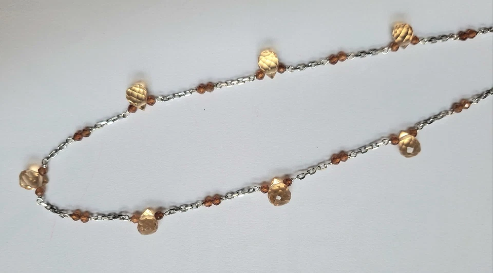 collana in argento 925 con zirconia cubica arancione e quarzo citrino a goccia  - Immagine 4 di 4