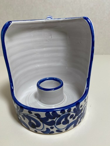 Ceramic Candle Holder With Windshield - Blue & White Floral - Made in Italy - Picture 4 of 6