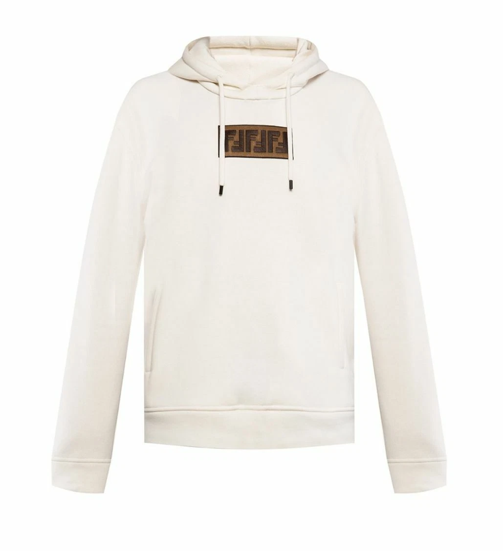 Fendi Embroidered FF Logo Cream White Hoodie