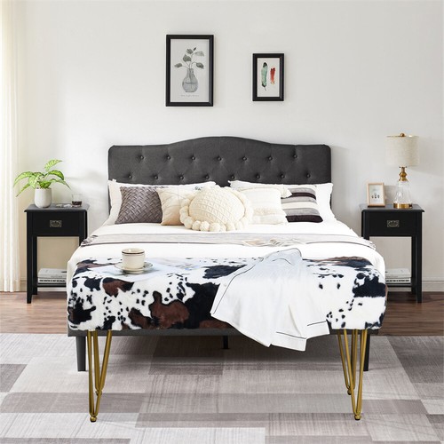 Cow Print Faux Fur Vanity Stool Foot Rest Ottoman with Gold Legs for Home Office - Picture 74 of 84
