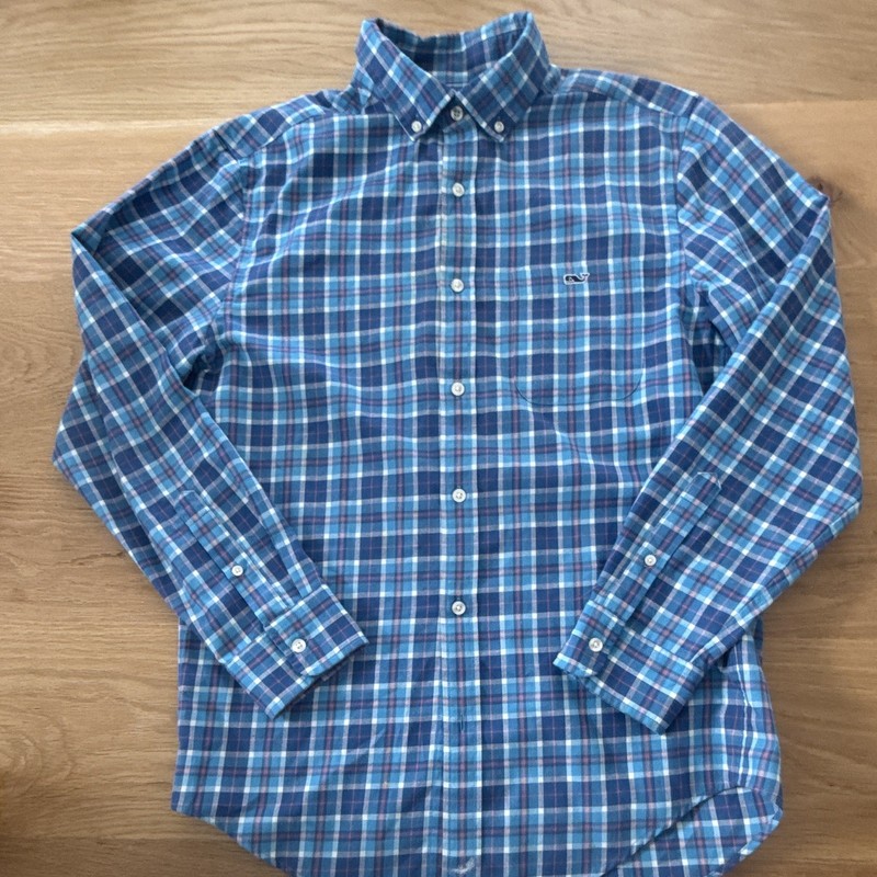 Vineyard Vines Men's Blue Plaid Cotton Long Sleeve Button-Down Shirt