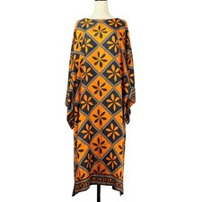 CAROLINA HERRERA All-Over Print Silk Dress, Size M, Orange and Navy Women USED