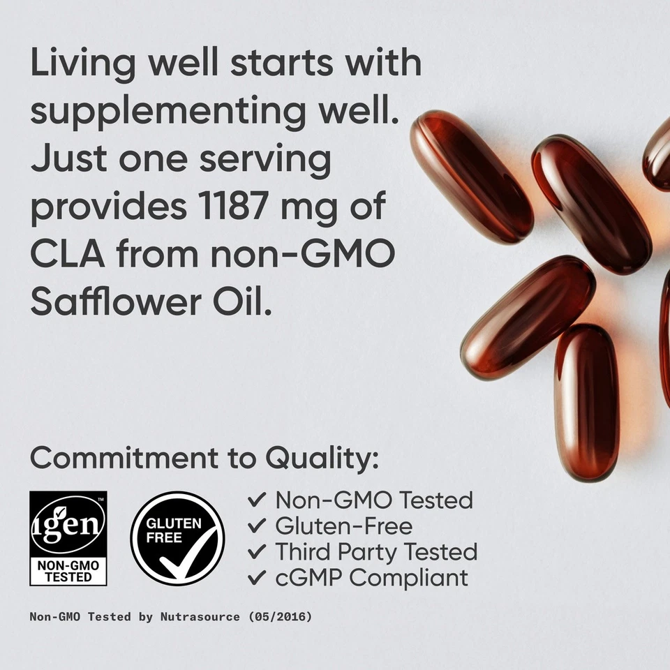 CLA 1250 毫克活性共轭亚油酸、无大豆和麸质 (180 粒) — 第 4/4 张图片