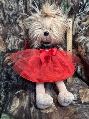 Orange Toys Lucky Doggy Plush Yorkshire Terrier Yoyo Red Dress Dog Poseable
