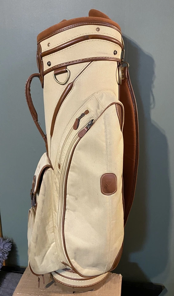 Bolsa de golf Callaway RETRO vintage RARA caqui de 7 vías premium para llevar con adornos de cuero Foto 4 de 4