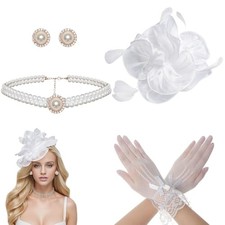 Heliltd 4Pcs Tea Party Fascinator Hat for Women Flower Standard White