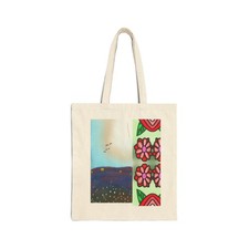 Floral Stripe  Sunrise Scene Tote Bag  Boho Floral Canvas