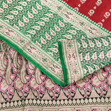 Sanskriti Vintage Red Soft Pure Satin Sarees Zari HandWoven Brocade Banarasi 5YD