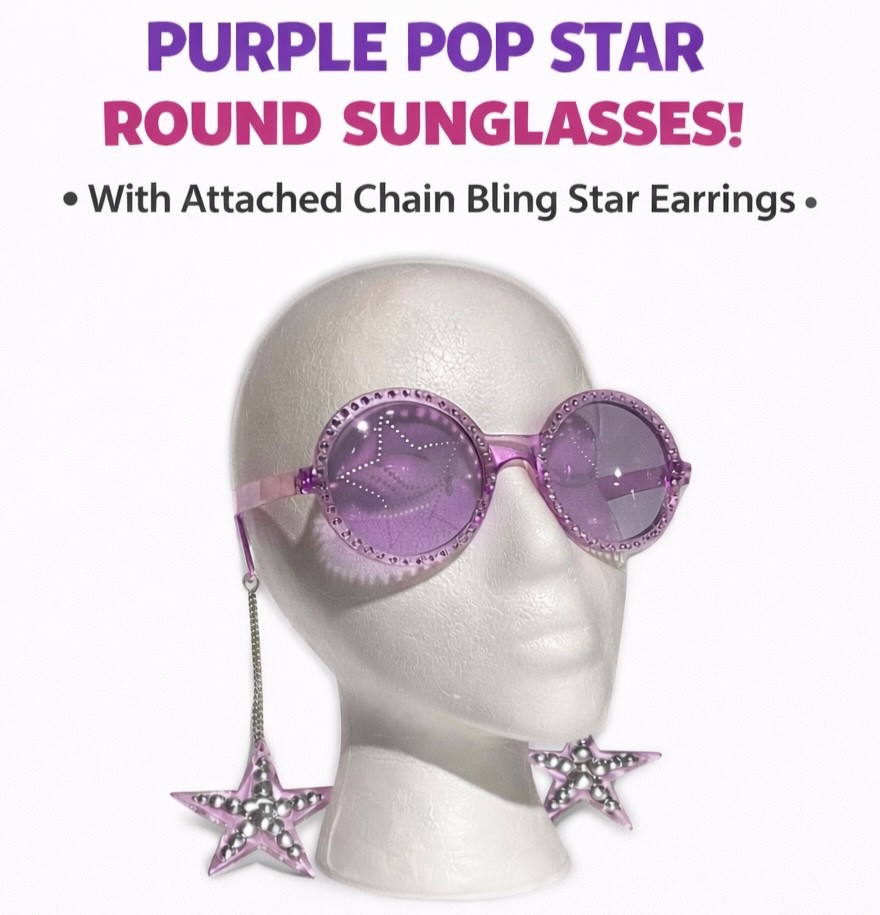 PURPLE POP STAR ROUND SUNGLASSES Eye Glasses Silver Bling  display picture 2