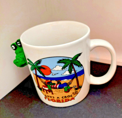 Vintage Florida Coffee Cup 11oz Mug Lifes a Croc 3D Alligator 1993