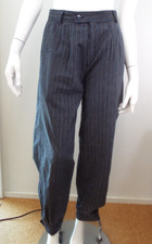 Vintage 1970s Kenzo Jap Cotton Harem Pants Striped Blue Black Pleats 40 Pockets