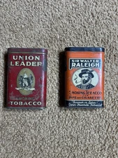 Pair Of Vintage Tobacco Tin. Union Leader And Sir Walter Raleigh