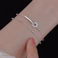 925 Sterling Silver Crystal Double Layer Fashion Bracelet Women Jewellery Gift