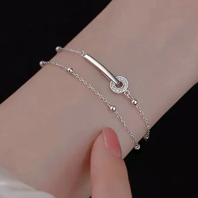 S925 reines Silber Doppelschicht Ring Armband Damen Valentinstag Geschenk