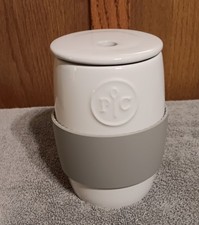 Pampered Chef Gray White Ceramic Microwave Egg Cooker With Lid