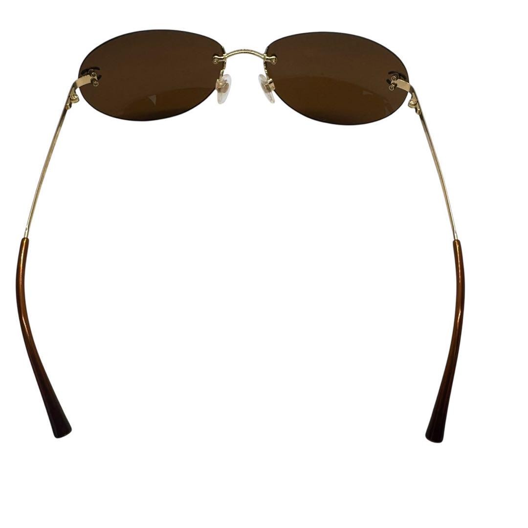 CHANEL 4013 Rimless Sunglasses Coco Mark Gold Frame Brown Lens