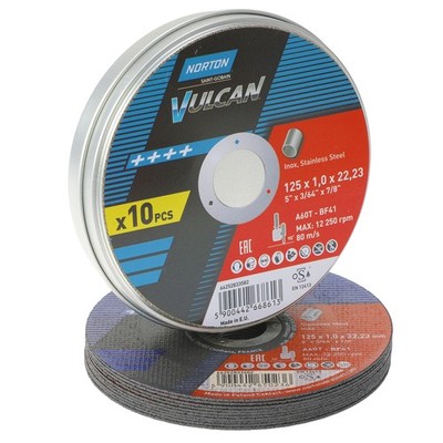 Norton Vulcan Trennscheibe für Edelstahl | Ø 125 mm x 1,0 mm | 10 Stück in Dose