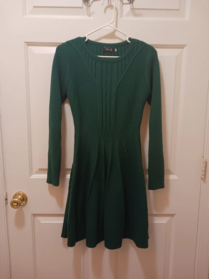 Vestido Suéter Maisolly Fit & Flare Verde Tejido con Cable Talla M Navidad Vacaciones Elfo Foto 2 de 4