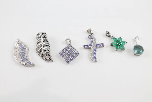 11 Sterling Silver Pendants TGGC Gemporia Tanzanite Emerald *Fluorite x 6 (17g)