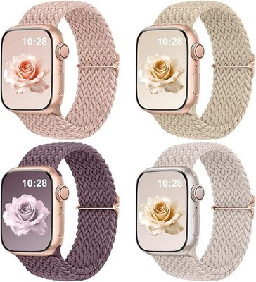 DaQin 4 Pack Braided Stretchy Solo Loop Compatible with Apple Watch Bands