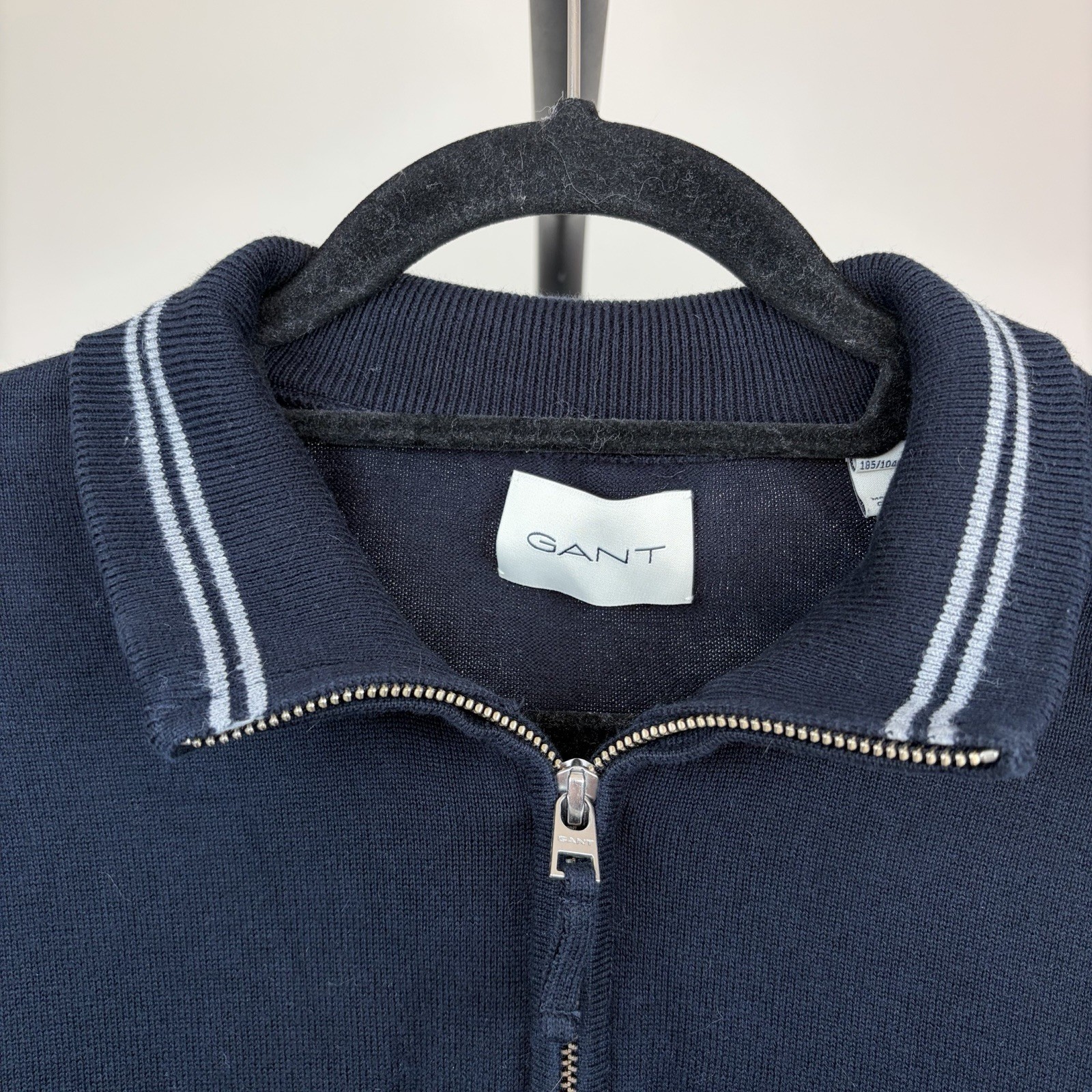 GANT Navy Blue Cotton Pullover Jumper Long Sleeve with Quarter Zip Size 2XL image 3