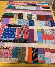 Baby Quilt Handmade Patchwork Blanket Barbie, Sparkles, Peace Signs41.5" x 56"