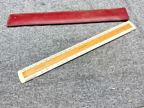 VINTAGE HALL HARDING LTD ENGINEER SCALE RULE ENGINE DIVIDED 30CM RED CASE - Afbeelding 7 van 10