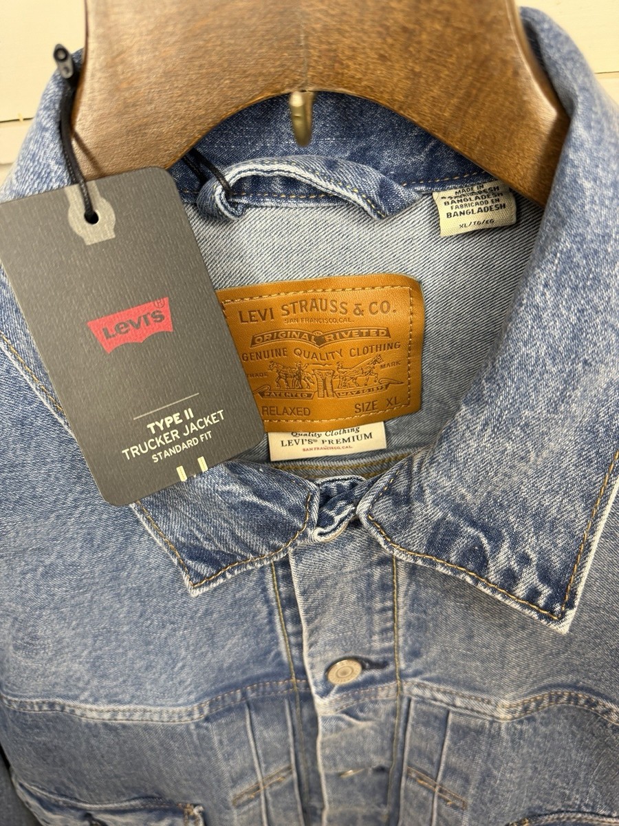 Levi's Premium Type II Trucker Jacket Blue XL Relaxed Fit Logo