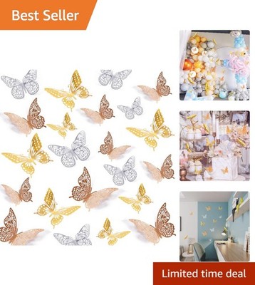 Versatile 72 Pcs Metallic Butterfly Wall Decals - 3D Decor for Any Occasion