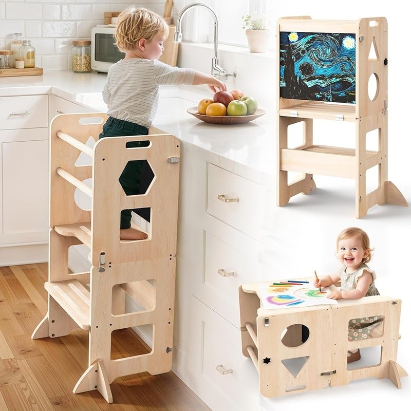 4in1 Toddler Kitchen Step Stool Learning Tower Blackboard Kids