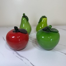 Lot of 4 VTG Murano Style Fruits Hand Blown Art Glass MCM Decor Apples Pears