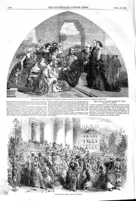 Old Antique Print 1852 Scene Christ Blessing Children Palm Sunday Paris 19th