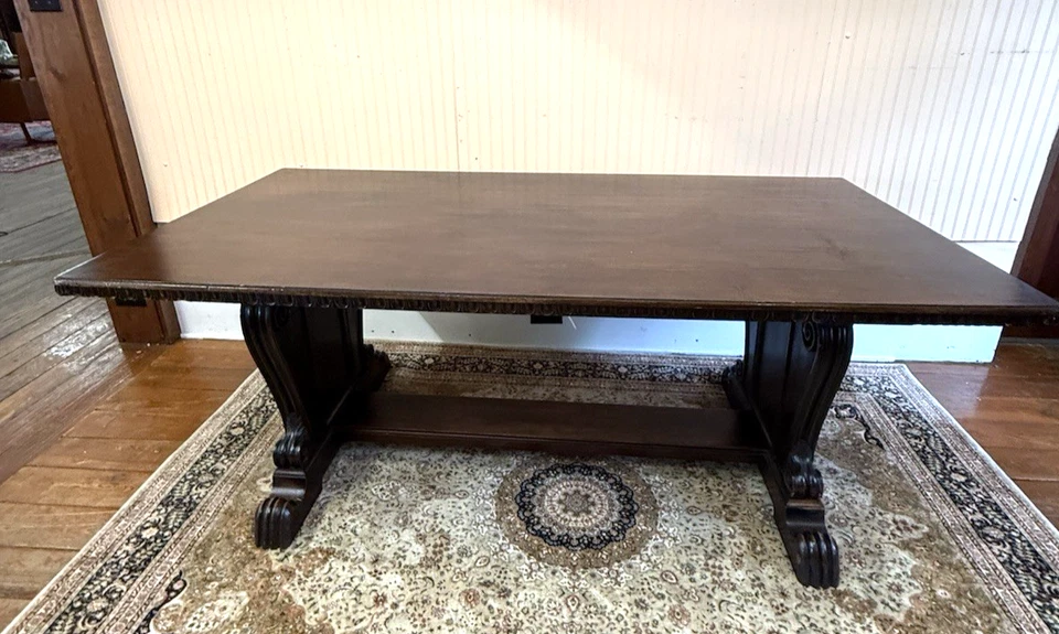 French Antique Renaissance Walnut Desk | Carved Style Office Table - Image 2 of 4