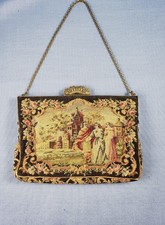 Antique petit point embroidery evening bag purse seed pearls marcasite clasp