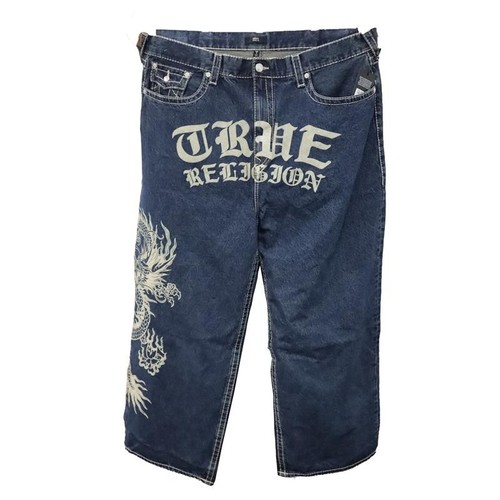 Mikey Baggy AF Big T Flap Dragon True Religion Jeans Dark Wash Blue Size 38