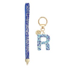 Initial Letter R Keychain for Women Rhinestone Alphabet Keychain, Blue
