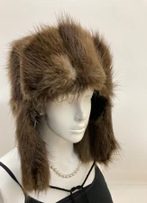 NWOT - Beautiful & Super Cool Brown Beaver Fur Trapper Hat - New Satin Lining