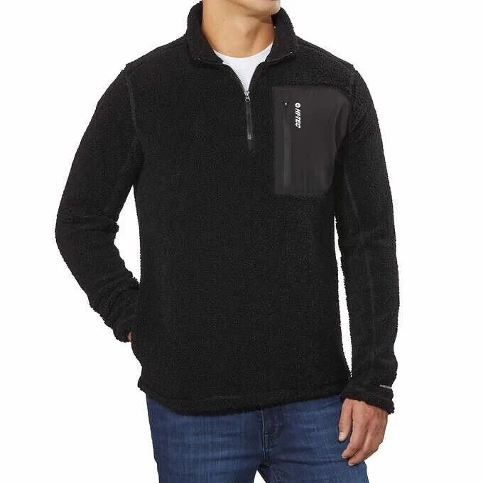 Hi-Tec Men’s Long Sleeve 1/4 Zip With Pockets Fleece Pullover, Black, Size XL