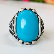 bold Handmade blue Turquoise Gemstone 925 Sterling Silver Men's Ring all size