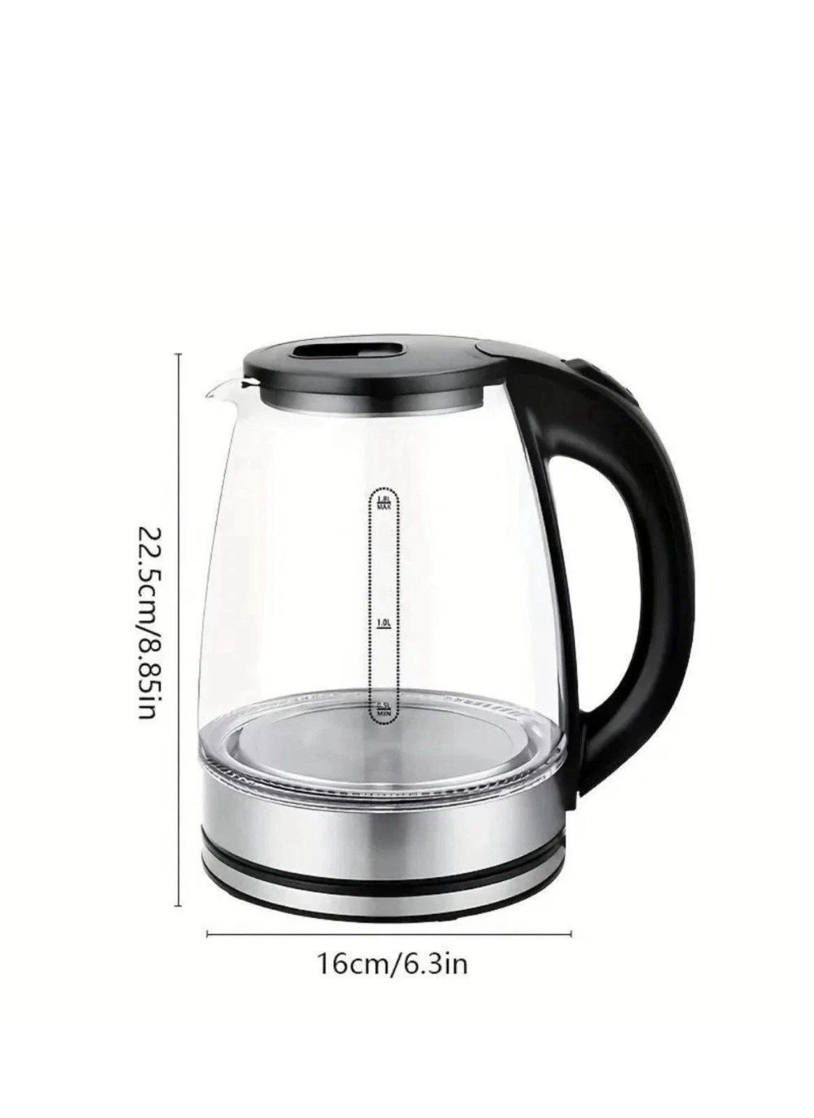 Glass Electric Kettle 1L, 1000W Fast Boil with Auto Shut-Off & Dry Burn Protecti